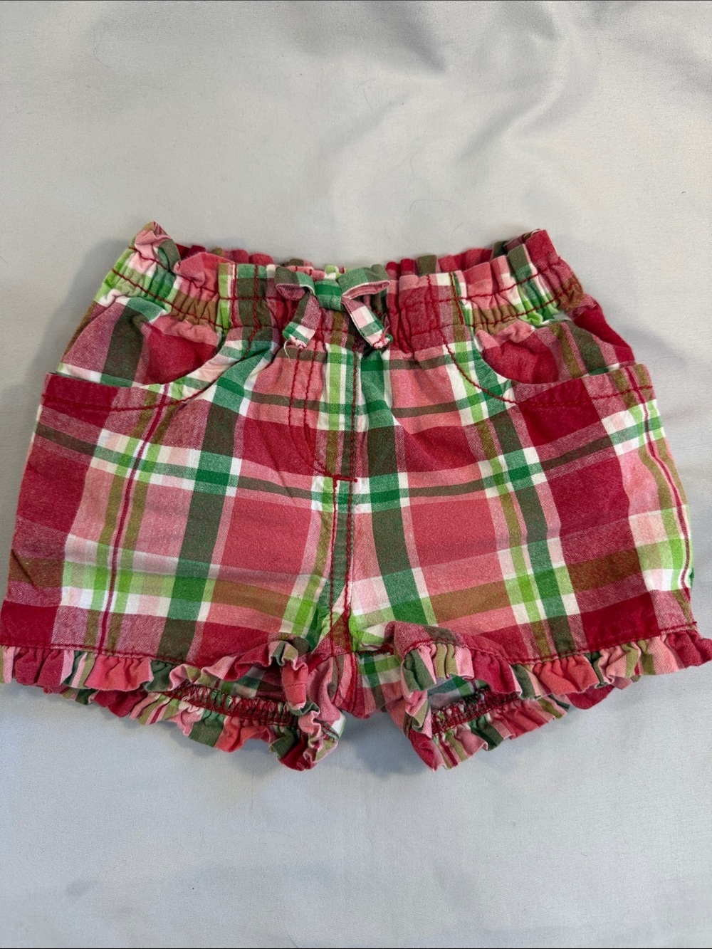 Crazy 8 Pink, Green & White Plaid Ruffle-Hem Shorts